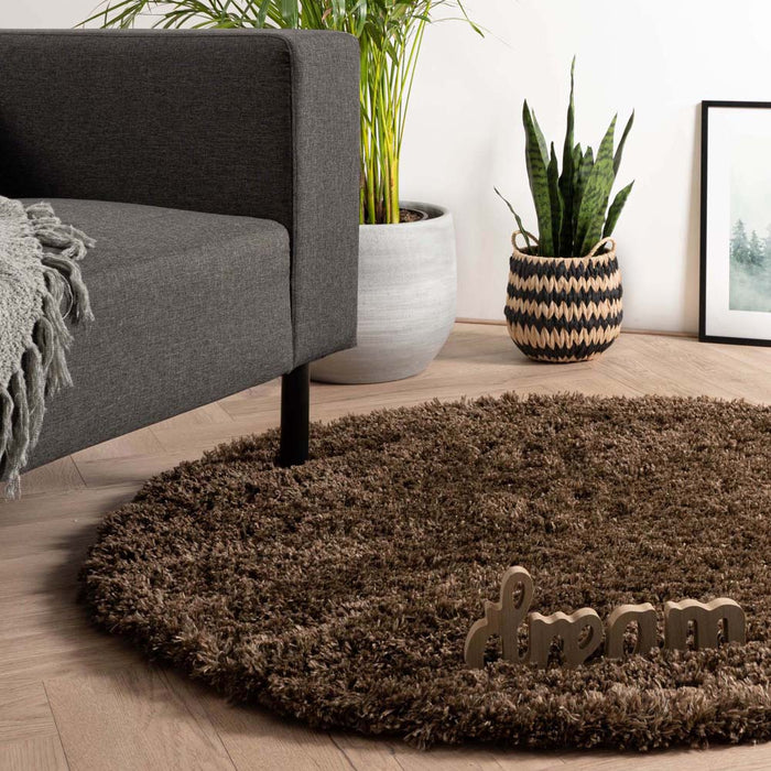 Tapeso Rond hoogpolig vloerkleed - Cozy Shaggy - bruin - 240 cm