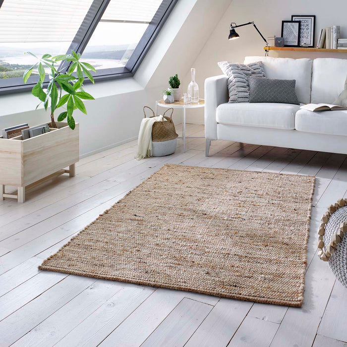Tapeso Wollen vloerkleed handweef Oslo - beige|crème - 160x230 cm