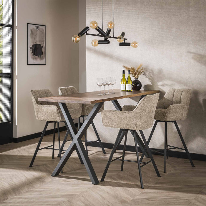 Giga Meubel - Barstoel - Draaibaar - Zand Bouclé - Raster - Set van 2