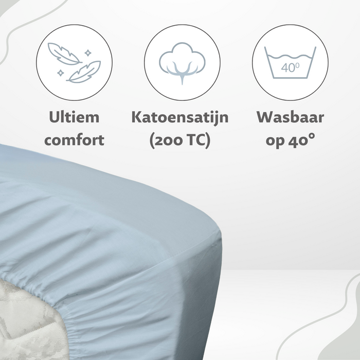 Ten Cate Katoensatijnen Hoeslaken - 180x200 - Licht Blauw