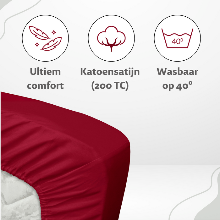 Ten Cate Katoensatijnen Hoeslaken - 160x200 - Rood