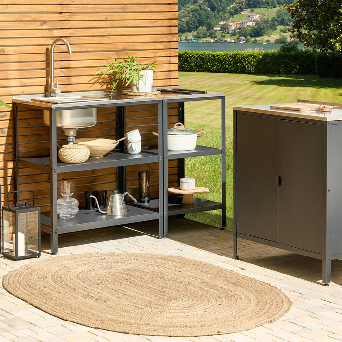 Beliani-VILAMA-Buitenkeuken met spoelbak-Zwart-80x50x92 cm-Staal