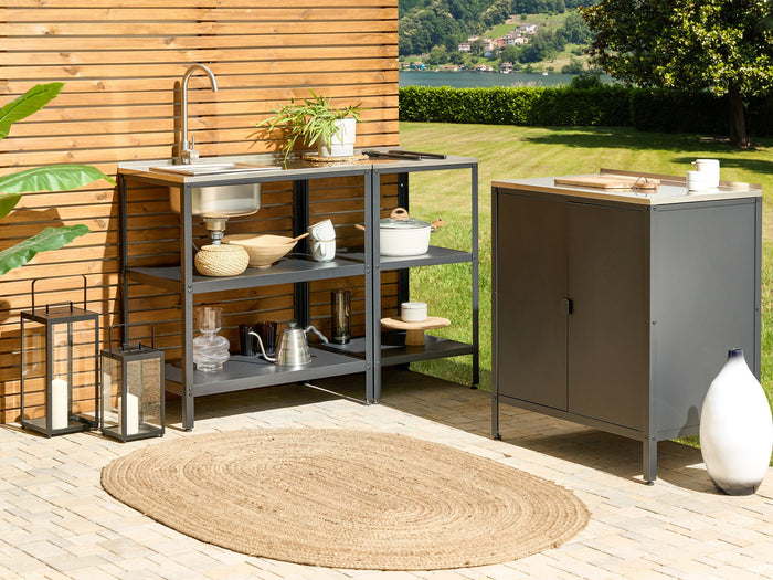 Beliani-VILAMA-Buitenkeuken met spoelbak-Zwart-80x50x92 cm-Staal