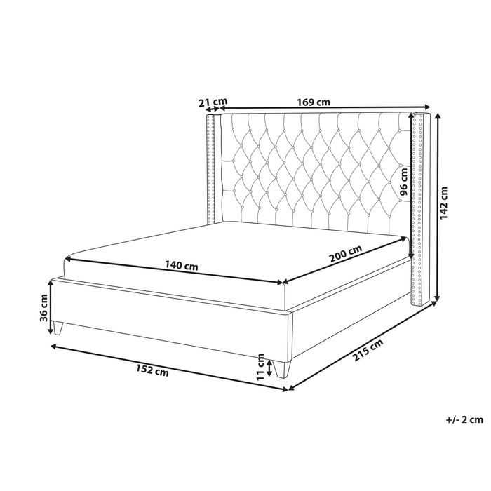 Beliani-LUBBON -Tweepersoonsbed-Gebroken wit-140 x 200 cm-Fluweel