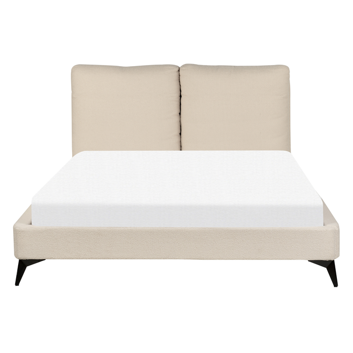 Beliani-MELLE -Tweepersoonsbed-Lichtbeige-140 x 200 cm-Bouclé