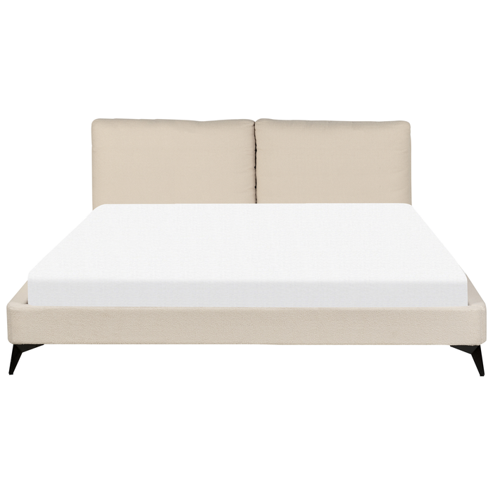 Beliani-MELLE -Tweepersoonsbed-Lichtbeige-180 x 200 cm-Bouclé