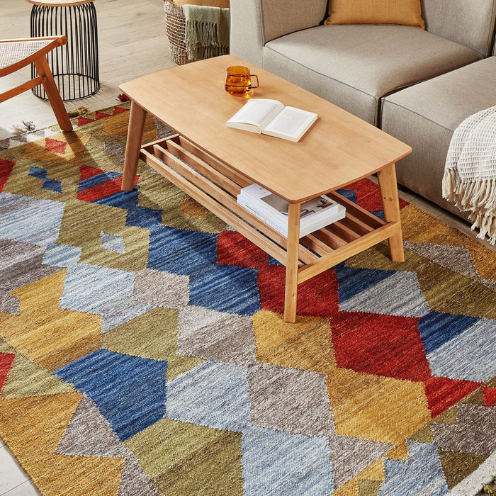 Beliani-ARZAKAN-Kelim vloerkleed-Multicolor|Blauw-160 x 230 cm-Wol