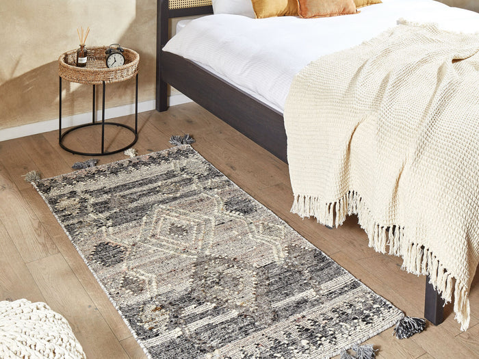 Beliani - ARATASHEN - Kelim vloerkleed - Grijs - 80 x 150 cm - Wol