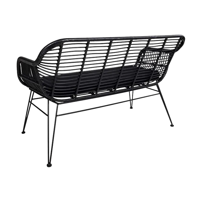 Artichok Madelein rotan tuinbank zwart - met zitkussen