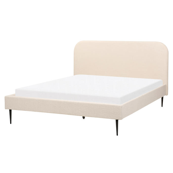 Beliani-FLAYAT -Tweepersoonsbed-Lichtbeige-160 x 200 cm -Bouclé