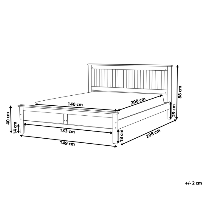 Beliani-MAYENNE -Tweepersoonsbed-Grijs-140 x 200 cm-Dennenhout