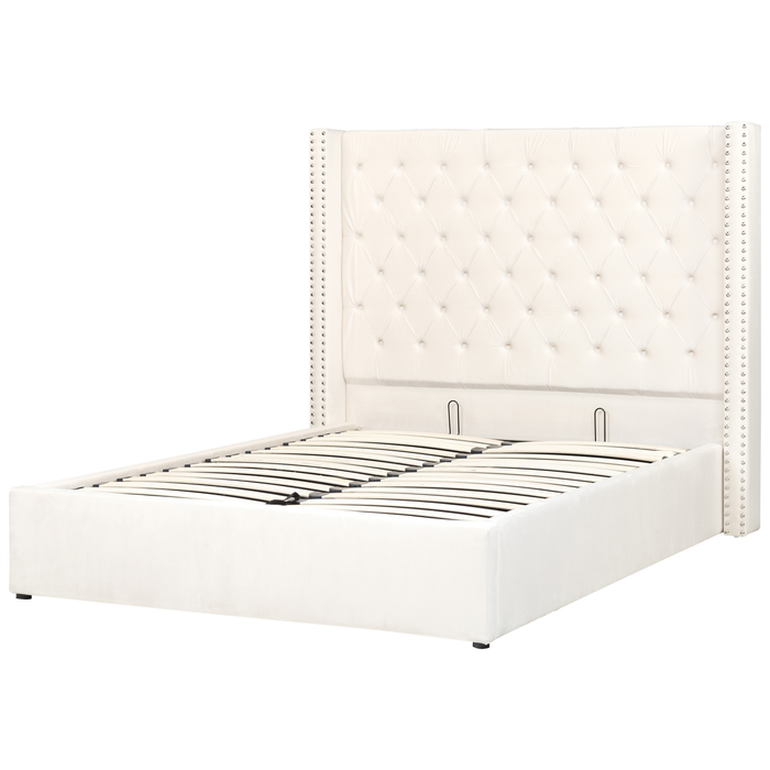 Beliani-LUBBON -Bed met opbergruimte-Gebroken wit-140 x 200 cm-Fluweel