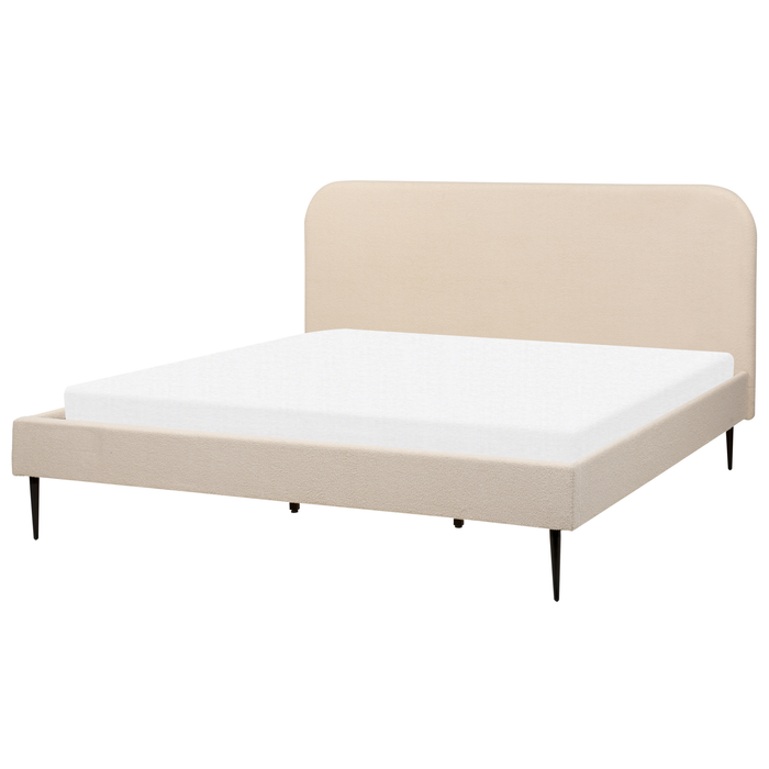 Beliani-FLAYAT -Tweepersoonsbed-Lichtbeige-180 x 200 cm-Bouclé