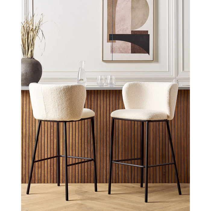 Beliani - MINA - Barkrukken set van 2 - Gebroken wit - Bouclé