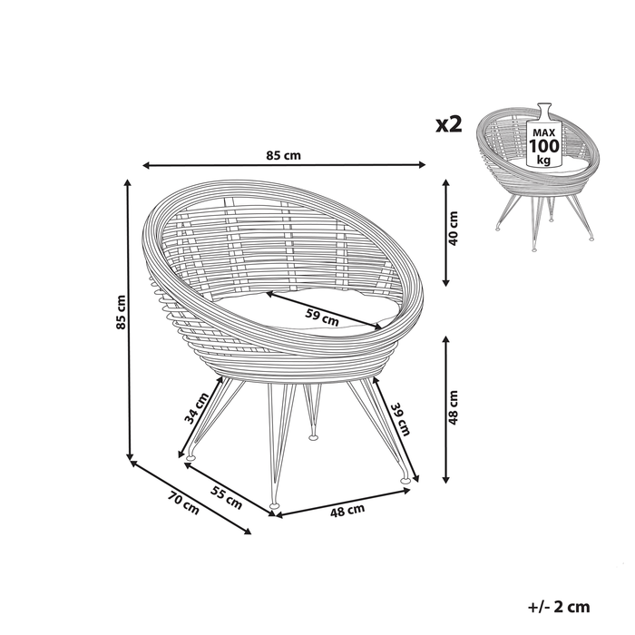 Beliani - MARATEA - Tuinstoel set van 2 - Lichtbeige - Rotan