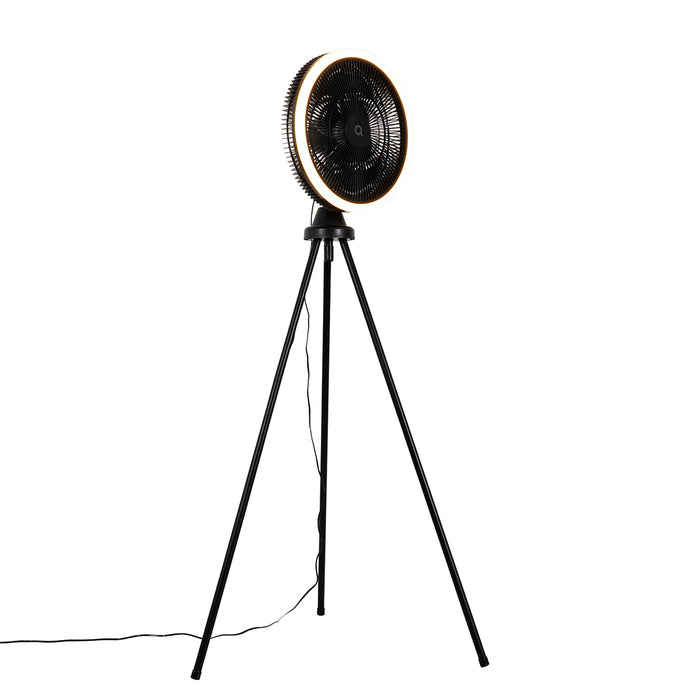 QAZQA Vloerventilator tripod zwart incl. LED 3-staps dimbaar - Meric
