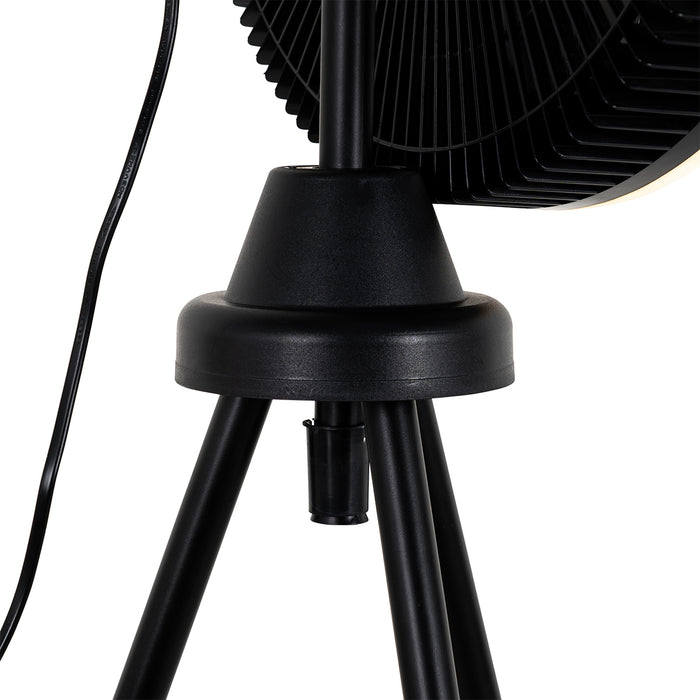 QAZQA Vloerventilator tripod zwart incl. LED 3-staps dimbaar - Meric