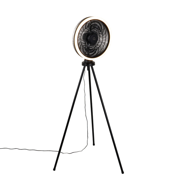 QAZQA Vloerventilator tripod zwart incl. LED 3-staps dimbaar - Meric