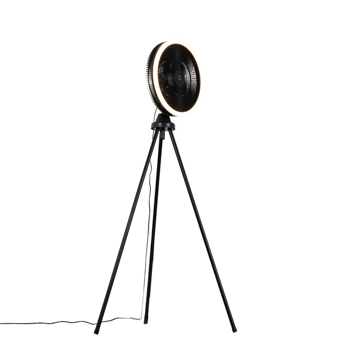 QAZQA Vloerventilator tripod zwart incl. LED 3-staps dimbaar - Meric