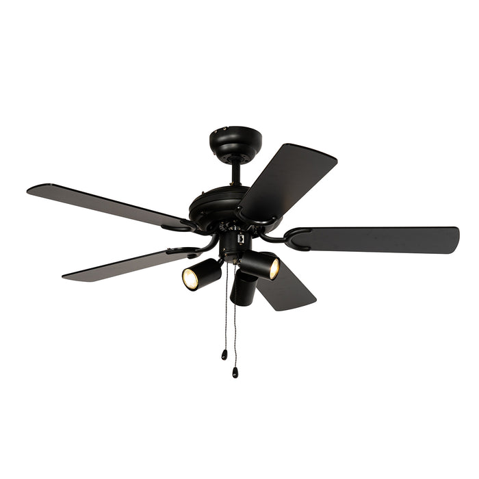 QAZQA Plafondventilator zwart met hout en trekschakelaar 3-lichts -