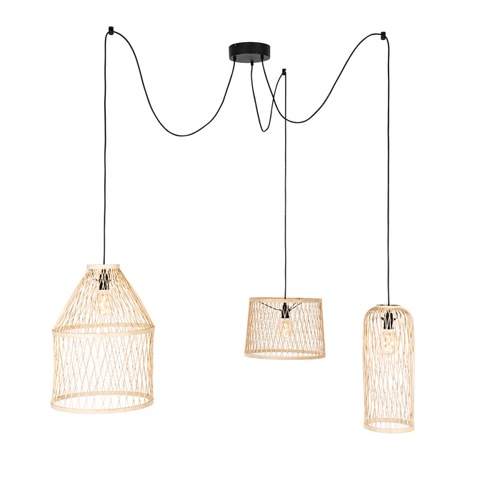 QAZQA Landelijke buiten hanglamp rotan 3-lichts - Calamus