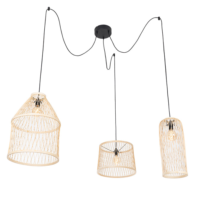 QAZQA Landelijke buiten hanglamp rotan 3-lichts - Calamus