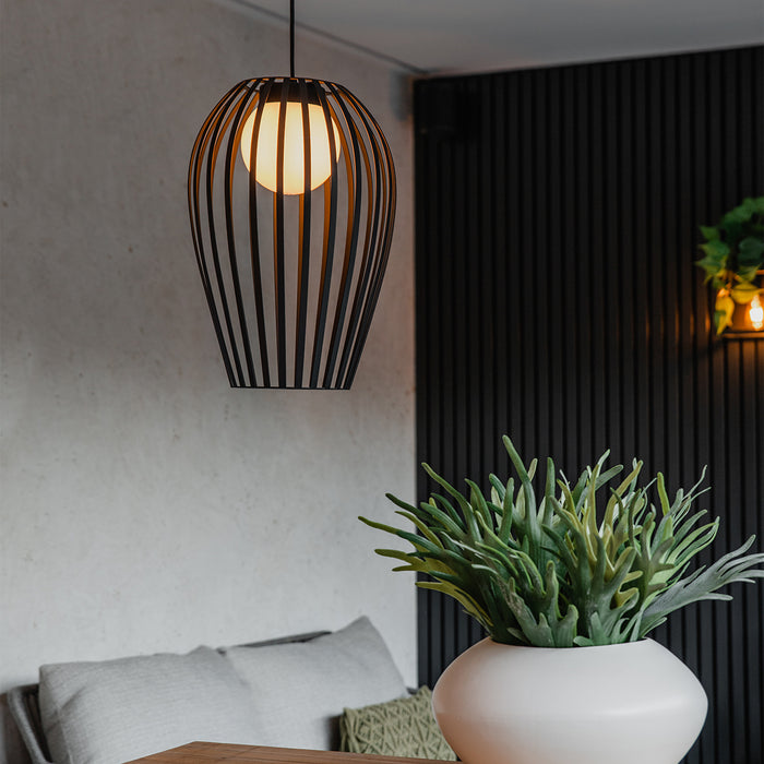 QAZQA Design hanglamp zwart met opaal IP44 - Angela