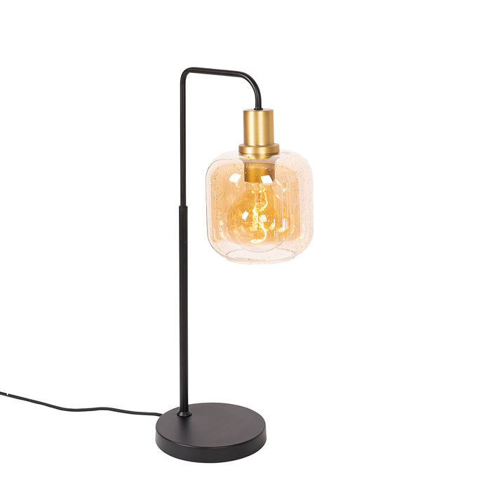 QAZQA Design tafellamp zwart met messing en amber glas - Zuzanna