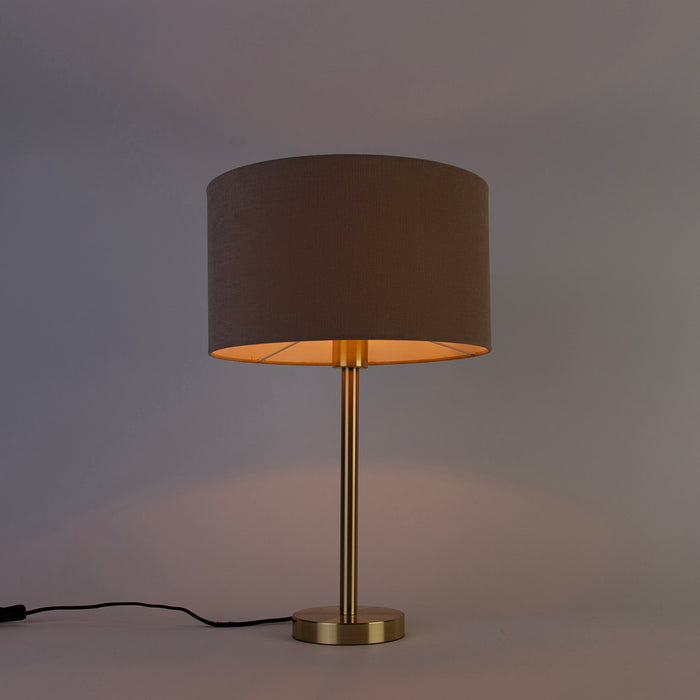 QAZQA Klassieke tafellamp messing met kap lichtbruin 35 cm - Simplo