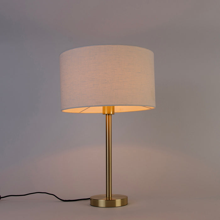QAZQA Klassieke tafellamp messing met kap wit 35 cm - Simplo