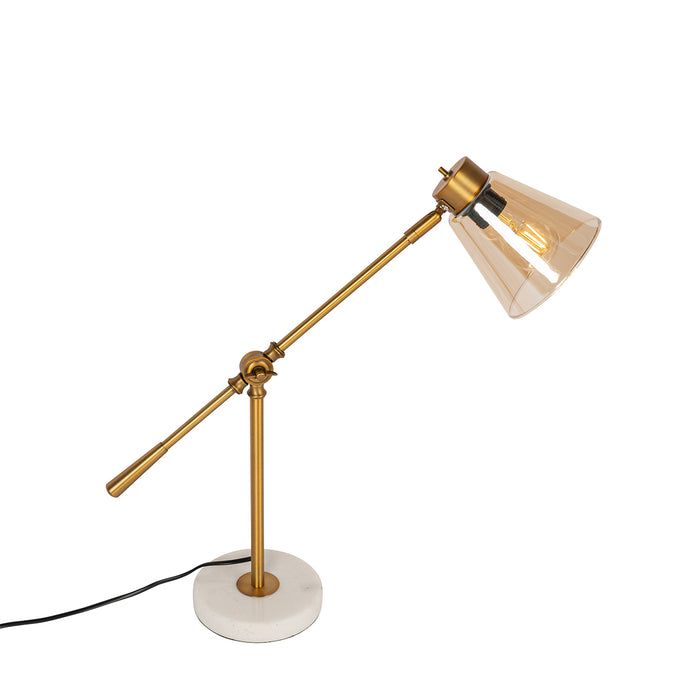 QAZQA Art Deco tafellamp brons met marmer en amber glas - Nina