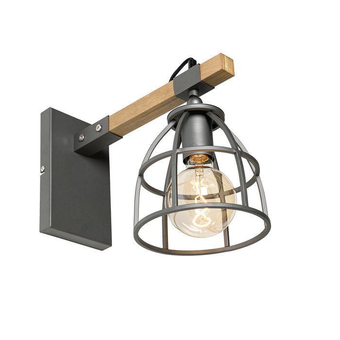 QAZQA Industriële wandlamp donkergrijs met hout verstelbaar - Arthur