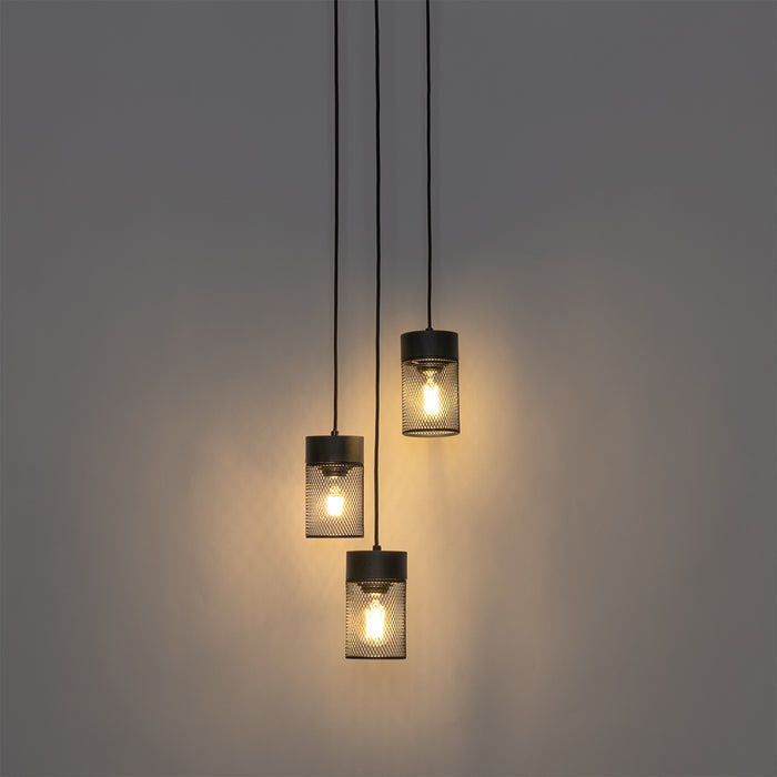 QAZQA Industriële hanglamp zwart 3-lichts - Jim