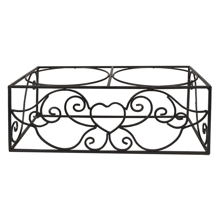 Clayre & Eef Voerbak Hond 2x500 ml Zwart Ijzer Rechthoek Hart