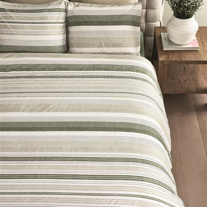 Rivièra Maison Sturdy Stripe Dekbedovertrek 140 x 200/220 cm - Grijsgroen