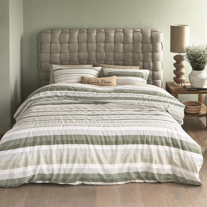Rivièra Maison Sturdy Stripe Dekbedovertrek 140 x 200/220 cm - Grijsgroen