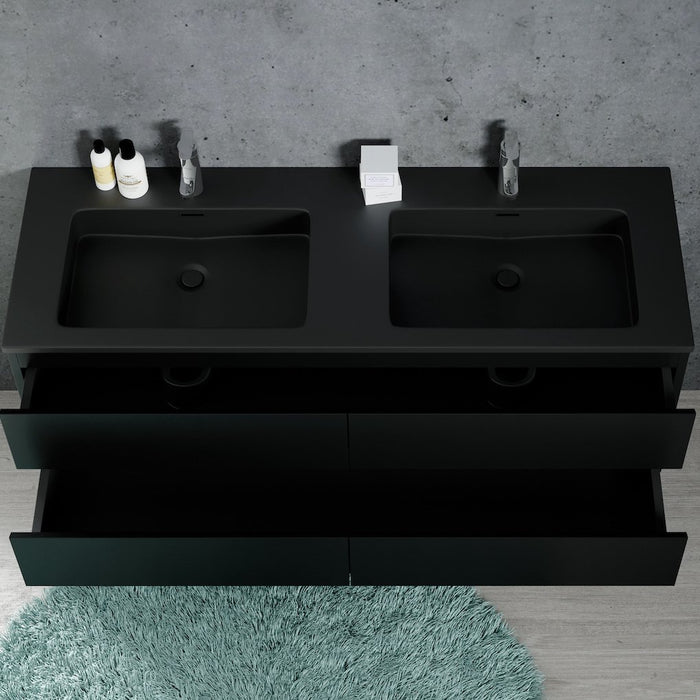 Badplaats Badkamermeubel Set Angela 140cm - Mat Zwart - Zwart