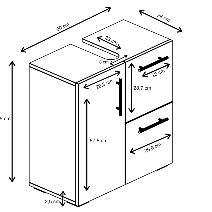Badplaats Wastafelkast Mars 60 x 30 x 60 cm - Eiken met Wit
