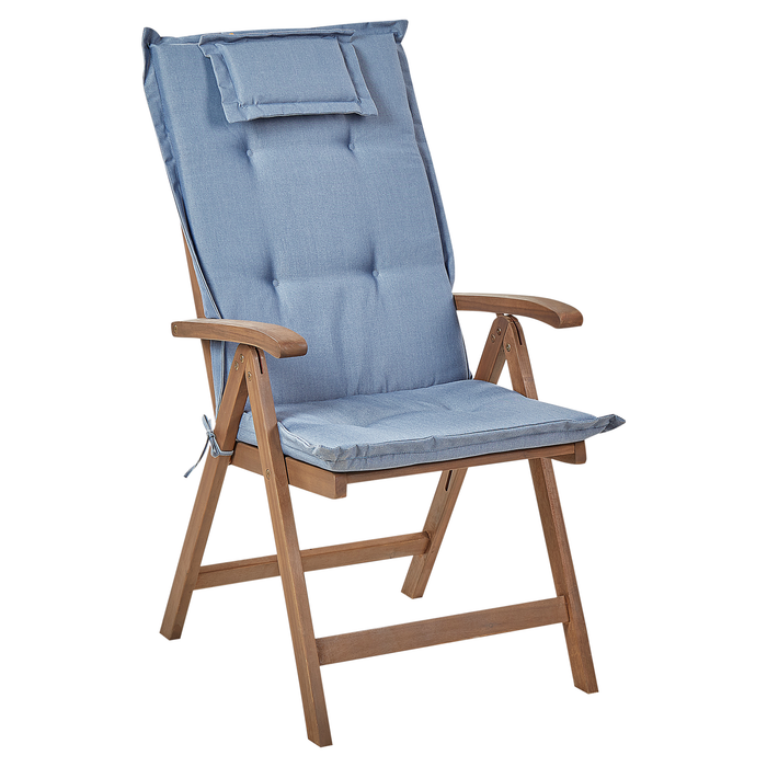 Beliani-AMANTEA-Tuinstoel set van 6-Donkerbruin|Blauw-Acaciahout