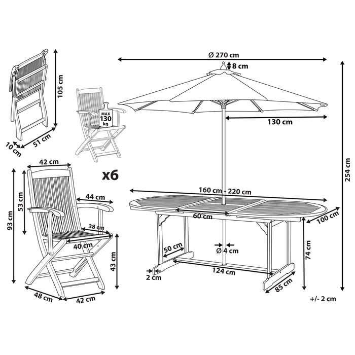 Beliani - MAUI - Tuinset voor 8 - Lichte houtkleur - Acaciahout