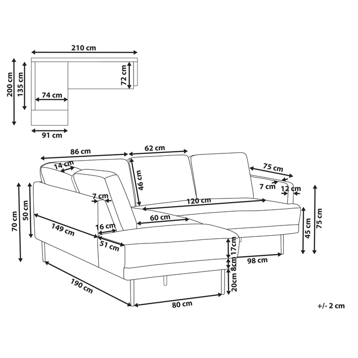 Beliani-BREDA-Hoekbank 4-zits-Donkergroen-Rechtszijdig-Polyester
