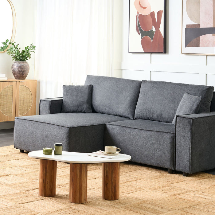 Beliani-KARILA-Hoekbank met slaapfunctie-Donkergrijs-Rechts-Polyester
