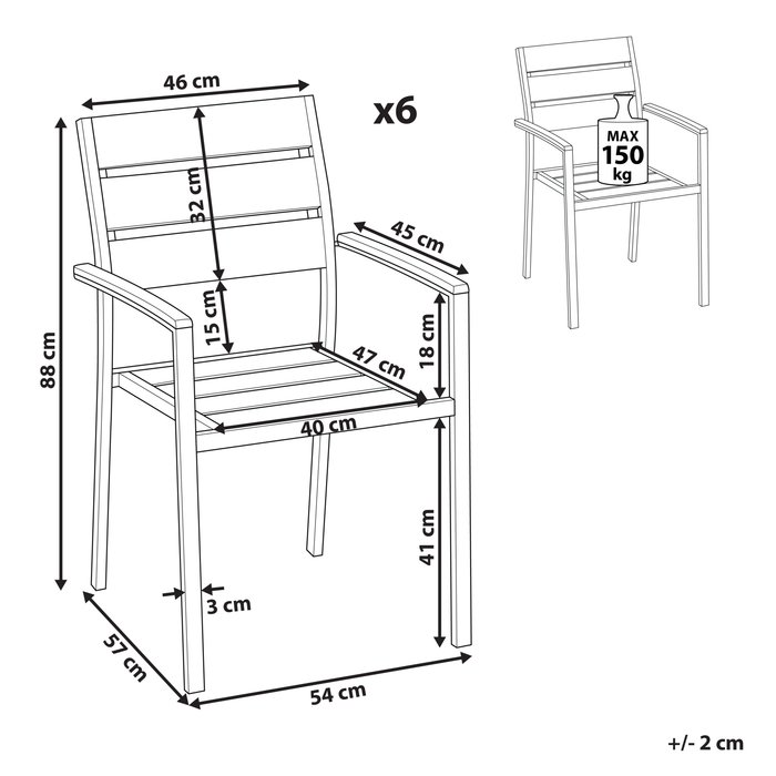 Beliani - VERNIO - Tuinstoel set van 6 - Zwart|Zilver - Aluminium