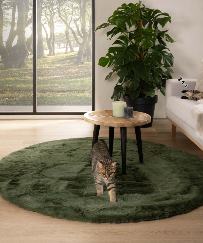 Tapeso Rond hoogpolig vloerkleed - Comfy plus - olijfgroen - 200 cm