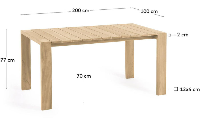Kave Home - Victoire tuintafel in massief teakhout 200 x 100 cm