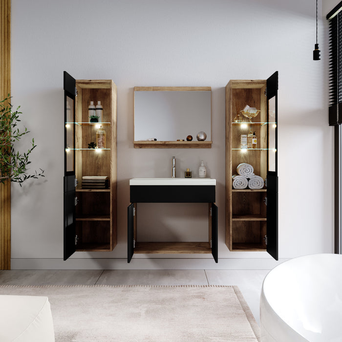 Badplaats Badkamermeubel Set Rio XL LED 60 x 35 cm - Kastanje | Zwart