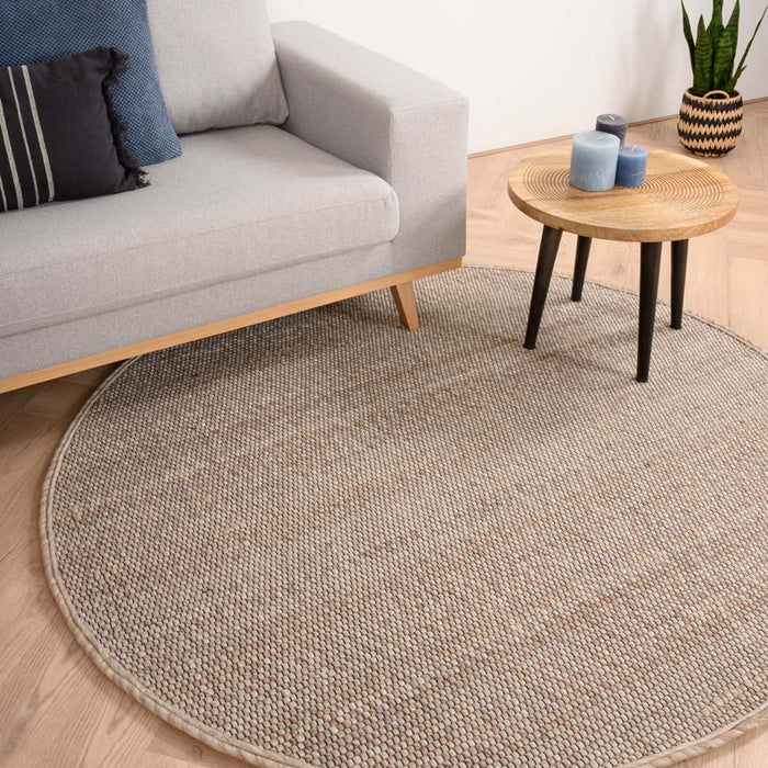 Nordic Weavers Rond wollen vloerkleed Lett - beige|crème - 120 cm