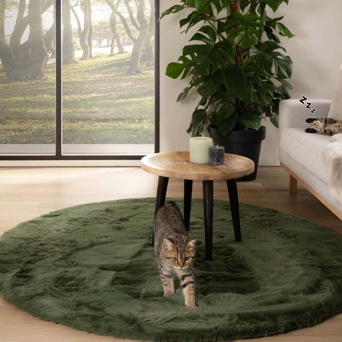 Tapeso Rond hoogpolig vloerkleed - Comfy plus - olijfgroen - 230 cm