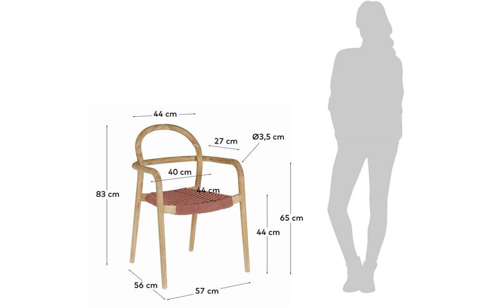 Kave Home - Sheryl stoel in massief eucalyptus en terracotta touw FSC