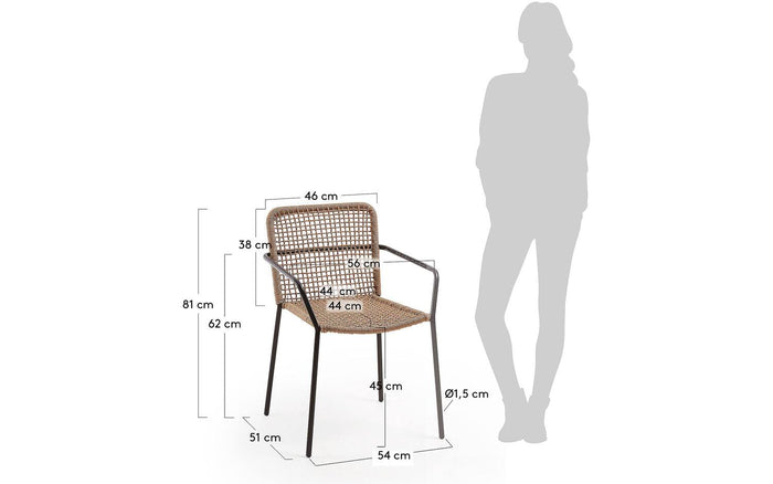 Kave Home - Ellen stoel van beige touw en gegalvaniseerd staal